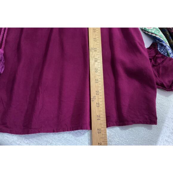 Entro women's boho-style peasant blouse v-neck bell sleeves size L magenta - Picture 8 of 9